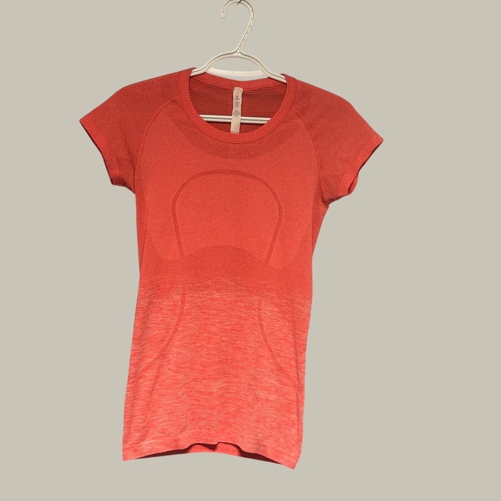 Lululemon Swiftly Tech Short Sleeve Crew Coral Pink Heathered Gym Shirt Size 4